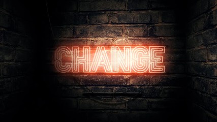 Wall Mural - Change neon sign on brick wall, 3d rendering animation