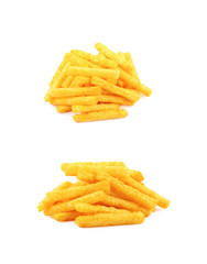 Poster - Pile of puffed cornmeal sticks isolated