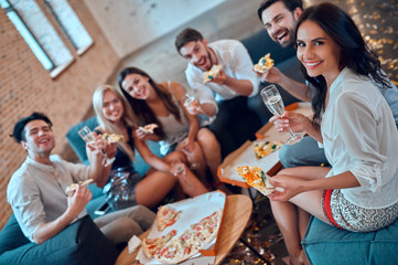 Wall Mural - Group of young people having party