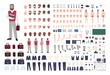 © Good Studio - Male teacher constructor or DIY kit. Collection of teaching professor's body parts, hand gestures, clothing isolated on white background. Front, side and back views. Cartoon vector illustration.