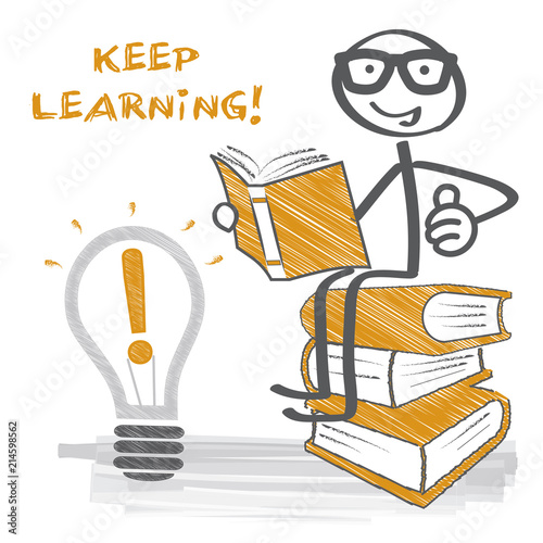 Keep Learning Strichm nnchen Auf B cherstapel Liest Ein Buch Stock keep-learning-strichm-nnchen-auf-b-cherstapel-liest-ein-buch-stock