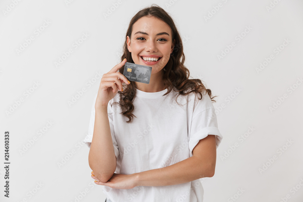 Portrait of a smiling young casual brunette woman Stock Photo | Adobe Stock