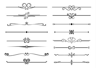 set of ornamental filigree flourishes and thin dividers