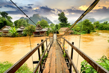 Vang Vieng Laos Landmark And Wooden Brigde