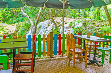 Canvas Print - Cafe in forest, Kursunlu nature park, Aksu, Turkey