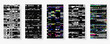 Glitch backgrounds set. Mobile device screen error. Digital pixel noise abstract design. Device signal fail. Gadget data decay. Glitch tv wallpaper. Monitor technical problem.