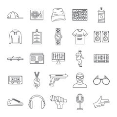 Sticker - Hiphop rap swag music dance icons set. Outline illustration of 16 hiphop rap swag music dance vector icons for web