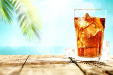 Summer Drink Of Ice Tea And Palm 