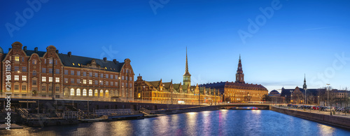 Copenhagen night city skyline panorama at Copenhagen Harbour, Copenhagen Denmark Canvas Print