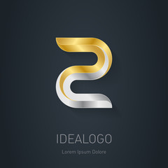 Poster - number 2 logo design template. gold and silver vector illustration.