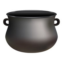 Black Cauldron Mockup. Realistic Illustration Of Black Cauldron Vector Mockup For Web Design Isolated On White Background