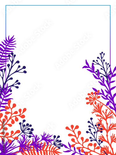 Herbal twigs and branches border vector invitation card.