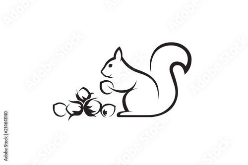 Fotomural black icon of squirrel with nuts on white background