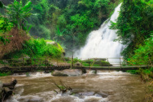 Pha Dok Seaw Waterfall In Mae Klang Luang Village At Chiang Mai,Thailand