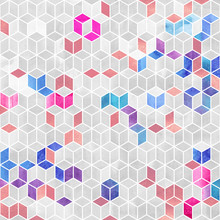 Watercolor Mosaic. Bright Summer Pattern With Watercolor Cubes.