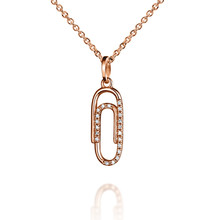 Jewelry Golden Pendant With Diamonds, Clip, Paper-fastener, Clinch, Golden Chain, Rose Gold, Isolated On White