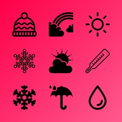 Vector icon set about weather with 9 icons related to ski, cold, gold, fresh, frost, dark, beam, heaven, art and accessory