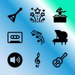 Vector icon set about music with 9 icons related to wood, connect, pentagram, creative, vector, social, classical, musician, video and white
