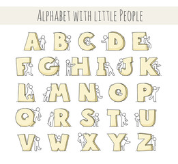 Poster -  sketch little people with letters