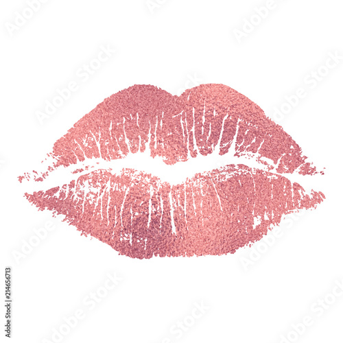 Plakaty do antyram, ramek lub samoprzylepne vector-pink-lip-imprint-with-rose-golden-texture-isolated-on-white-background-decorative-element-for-print-or-design