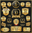 Anniversary retro vintage golden badges and labels vector 10 years