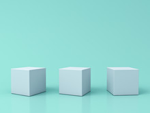 Three Blank White Box Podiums Isolated On Green Pastel Color Background With Reflections And Shadows 3D Rendering