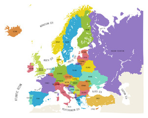 Colorful hand drawn vector map of Europe