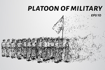 Wall Mural - Platoon military wind breaks particles. Platoon of soldiers from points and circles