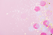 Pink Pastel Confetti And Sparkles Background.