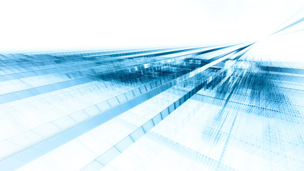 Poster - Abstract blue toned background element on white. Regular dots and grids pattern. Perspective composition. Detailed fractal graphics. Information technology concept.