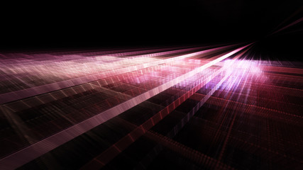 Poster - Abstract violet background element on black. Regular dots and grids pattern. Perspective composition. Detailed fractal graphics. Information technology concept.