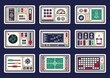 Different control panels, consoles, buttons and devices, radar for spacecraft