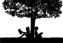Silhouettes Of People With A Book.