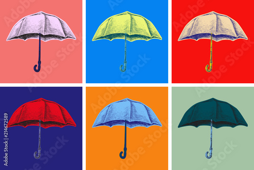 Fotomural Umbrella Hand Drawing Vector Illustration. Pop Art Style.
