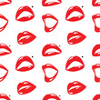 Repeating Seamless Pattern of Red Lips on White Background