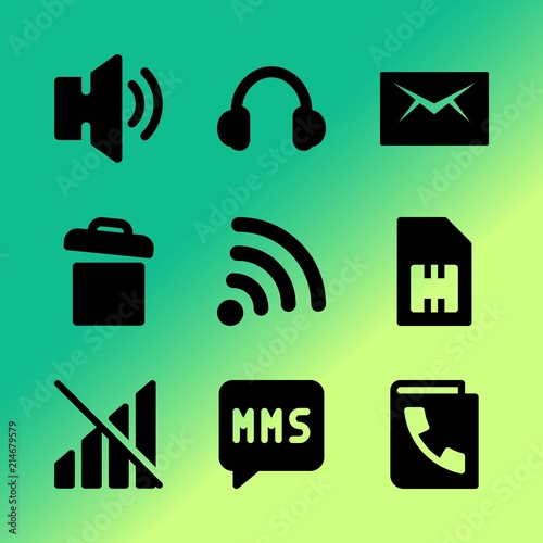 Vector Icon Set About Mobile Device With 9 Icons Related To Text Wireless Number Basket Silhouette Contact World Broken Song And Future Stock Vector Adobe Stock