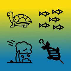 vector icon set about sea with 4 icons related to blue, beach, thunderstorm, reef and cloud
