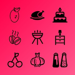 Vector icon set about food with 9 icons related to wood, vector, sodium, fork, march, country, plant, piece , concept and shaker