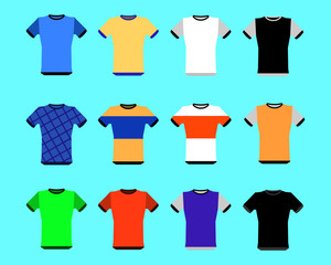 Collection of various soccer jerseys. The T-shirt set is can be used as a template with your own design. Vector illustration