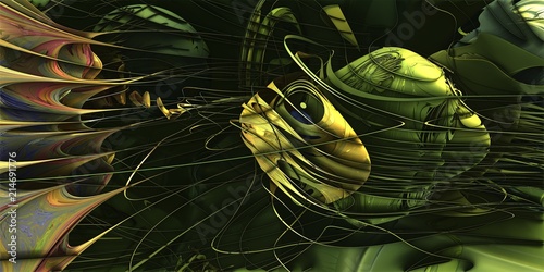 Fotografie, Obraz Liquid explosion abstract artwork, yellow and green blobs with liquid splash illustration
