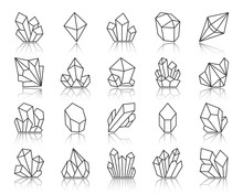 Crystal Simple Black Line Icons Vector Set