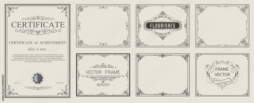 Vintage vector Set. Floral elements for design of monograms, invitations, frames, menus, labels and websites. Graphic elements for design of catalogs and brochures of cafes, boutiques - obrazy, fototapety, plakaty 