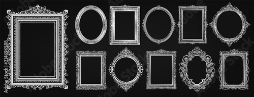 Fotomural Set of invitation royal frame photo design and Gold oval floral frame