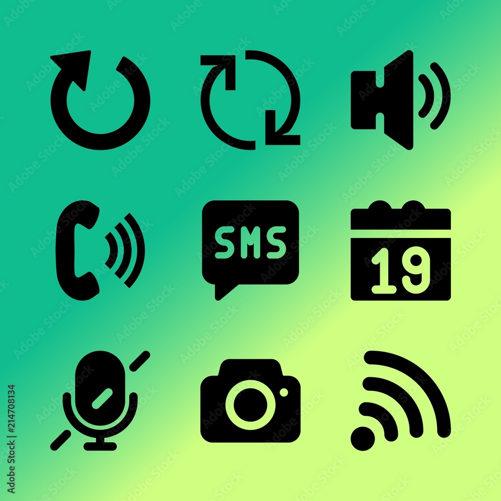 Vector icon set about mobile device with 9 icons related to soundtrack,  customer, synchronize, circular, past, screen, messaging, internet of  things, repeat and mail Stock Vector | Adobe Stock, image size:1000x1000