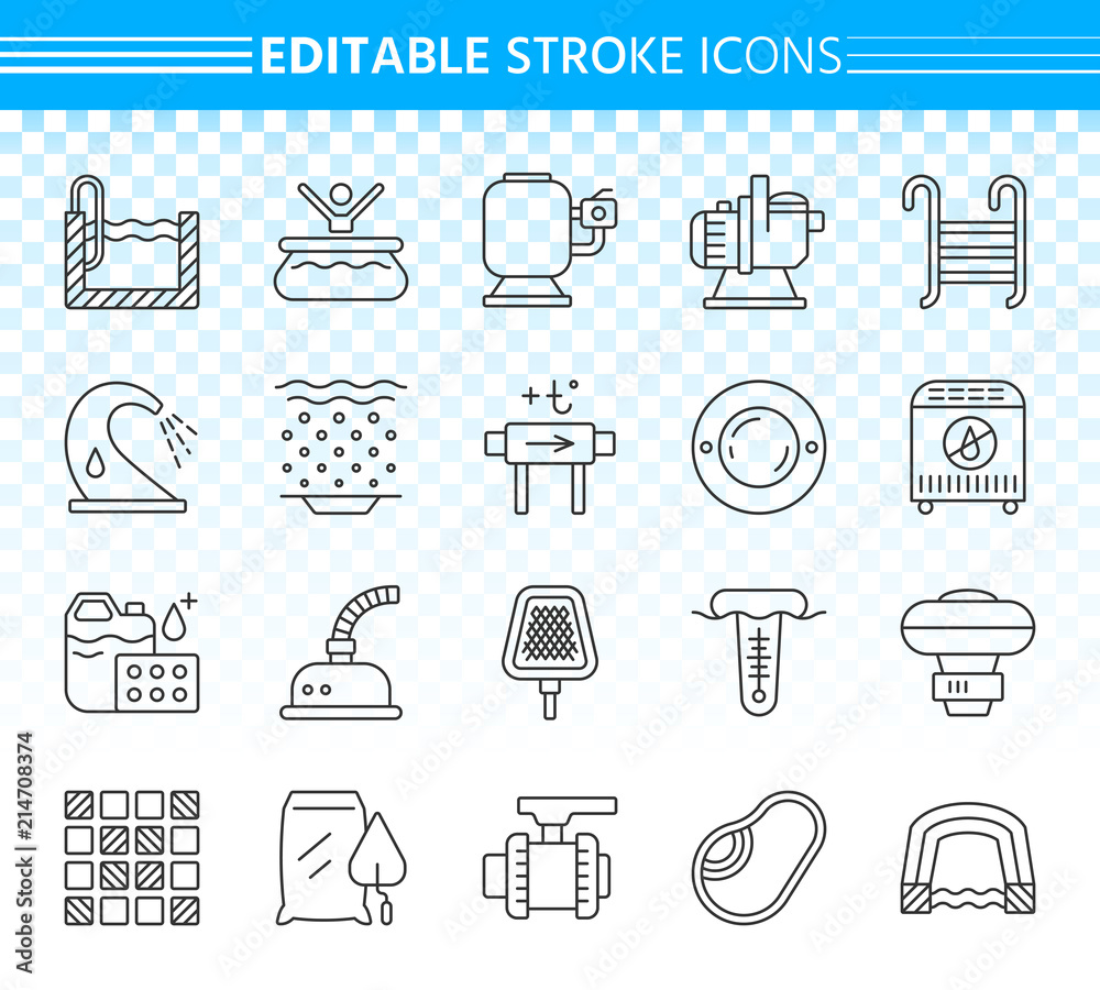 Swimming Pool Equipment simple black line icons vector set Stock Vector ...