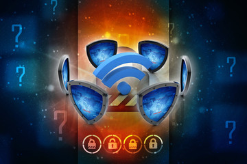 Poster - 3d illustration WiFi symbol with shield
