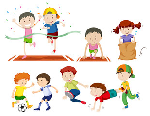 Wall Mural - Set of kids doing sport activies