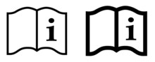 Simple "read Instructions" Icon. Letter I On Page Of A Book, 2 Different Stroke Weights Versions.
