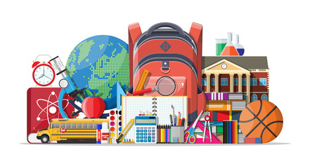 Wall Mural - Big school set. School supplies, stationery