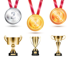 Wall Mural - medals collection and trophies vector illustration